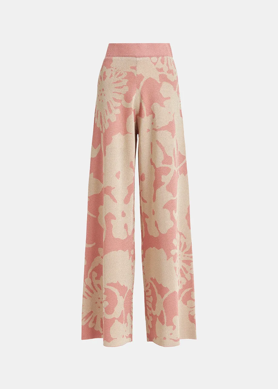 Beige en vintage roze jacquard broek met lurex
