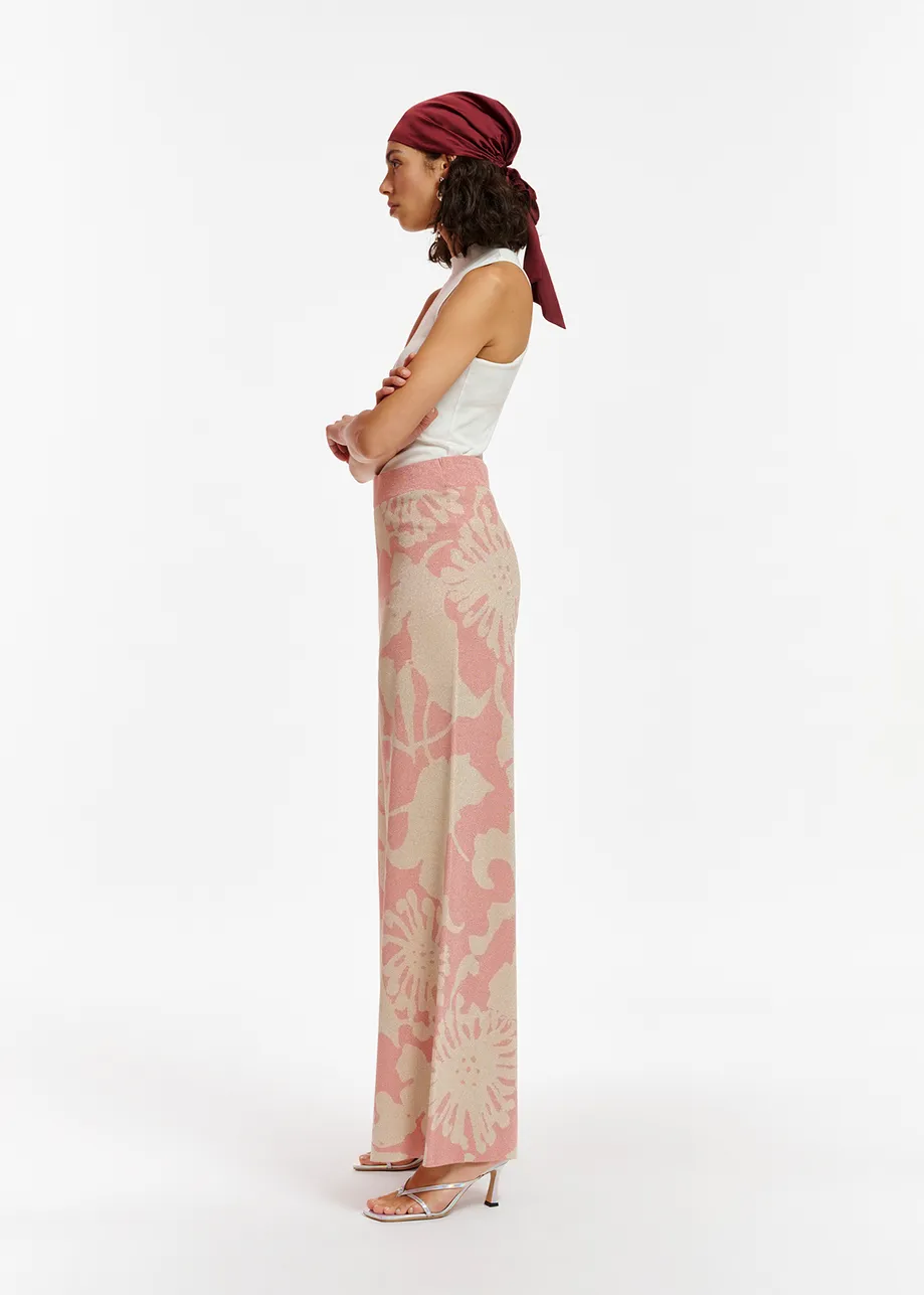 Beige en vintage roze jacquard broek met lurex