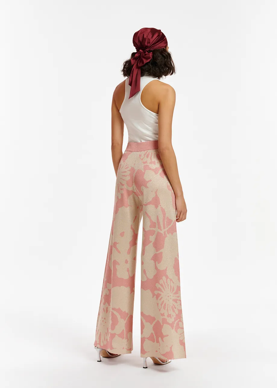 Beige en vintage roze jacquard broek met lurex