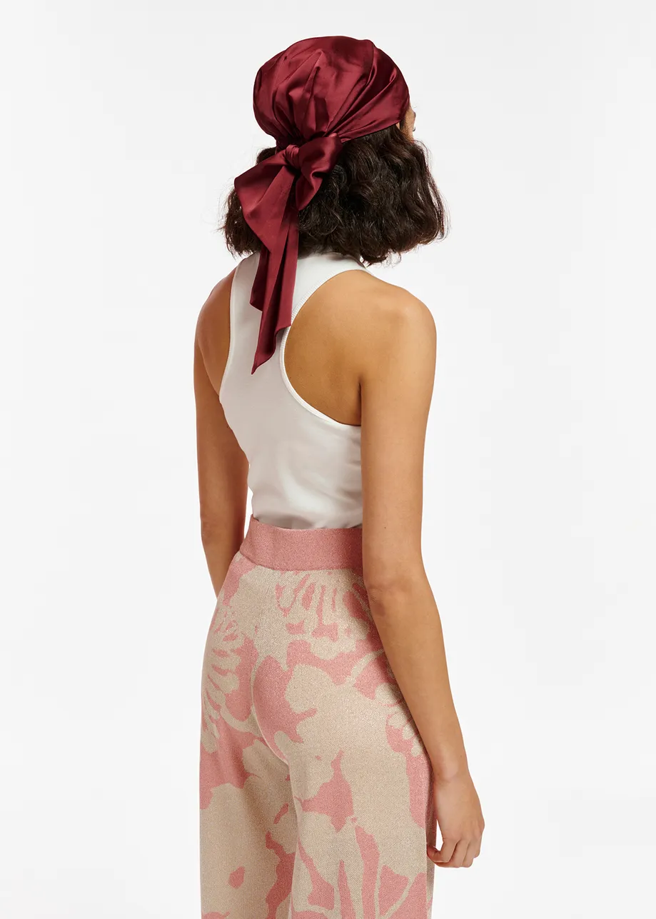Beige en vintage roze jacquard broek met lurex