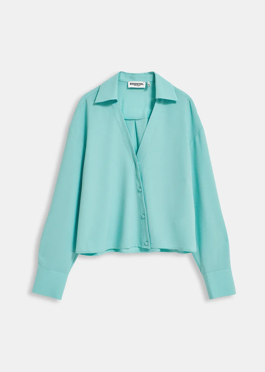 Turquoise hemd met V-hals