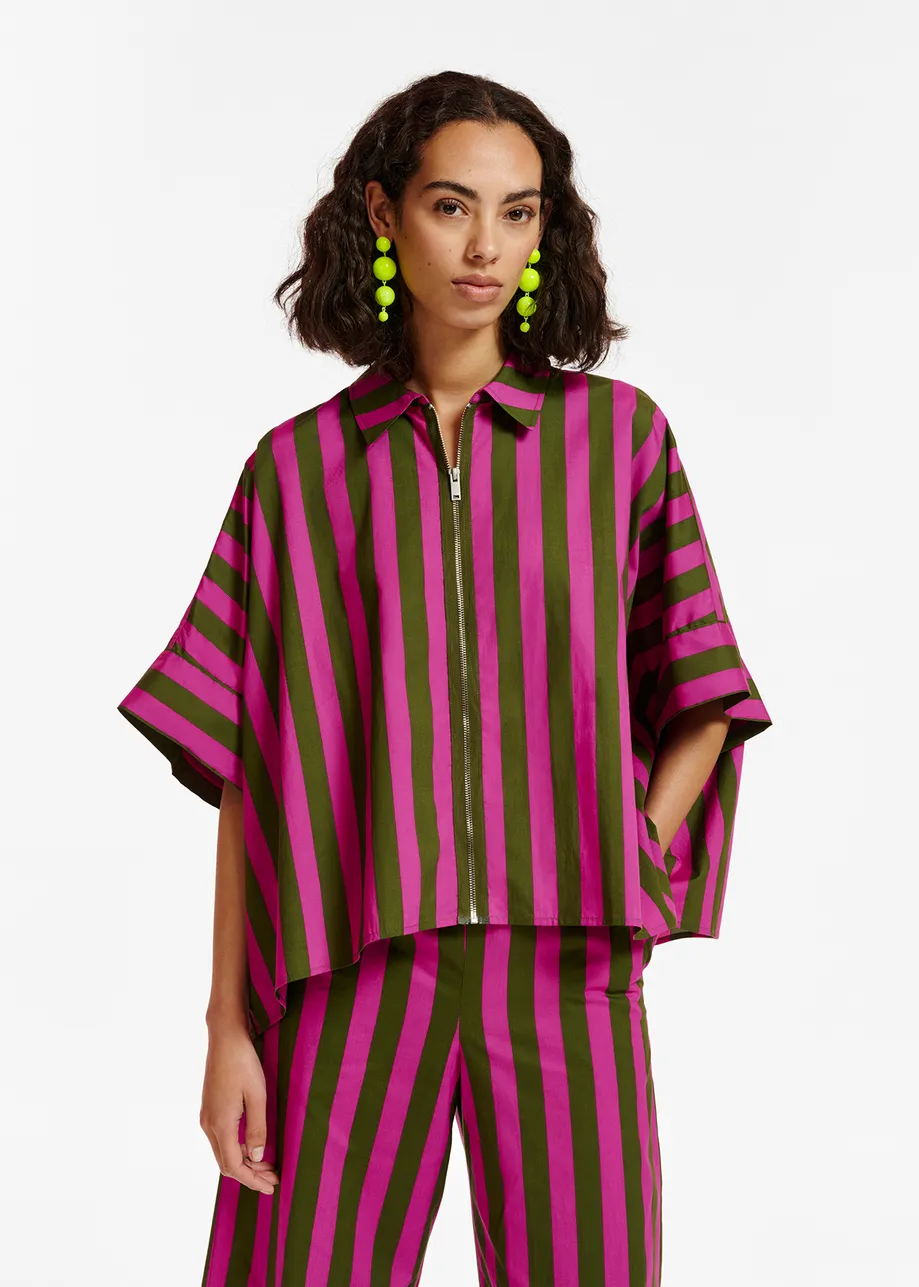 Green and purple striped cotton shirt