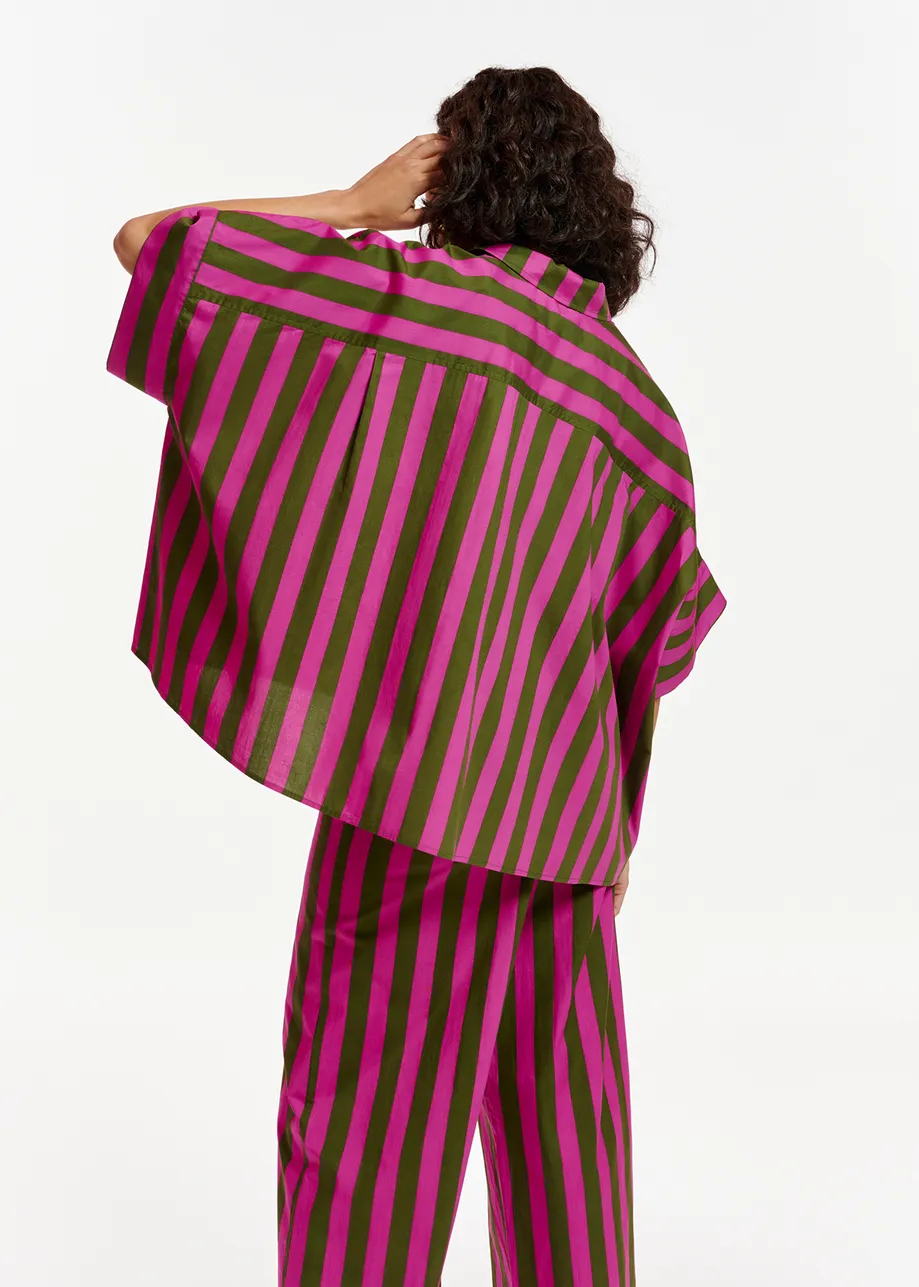 Green and purple striped cotton shirt