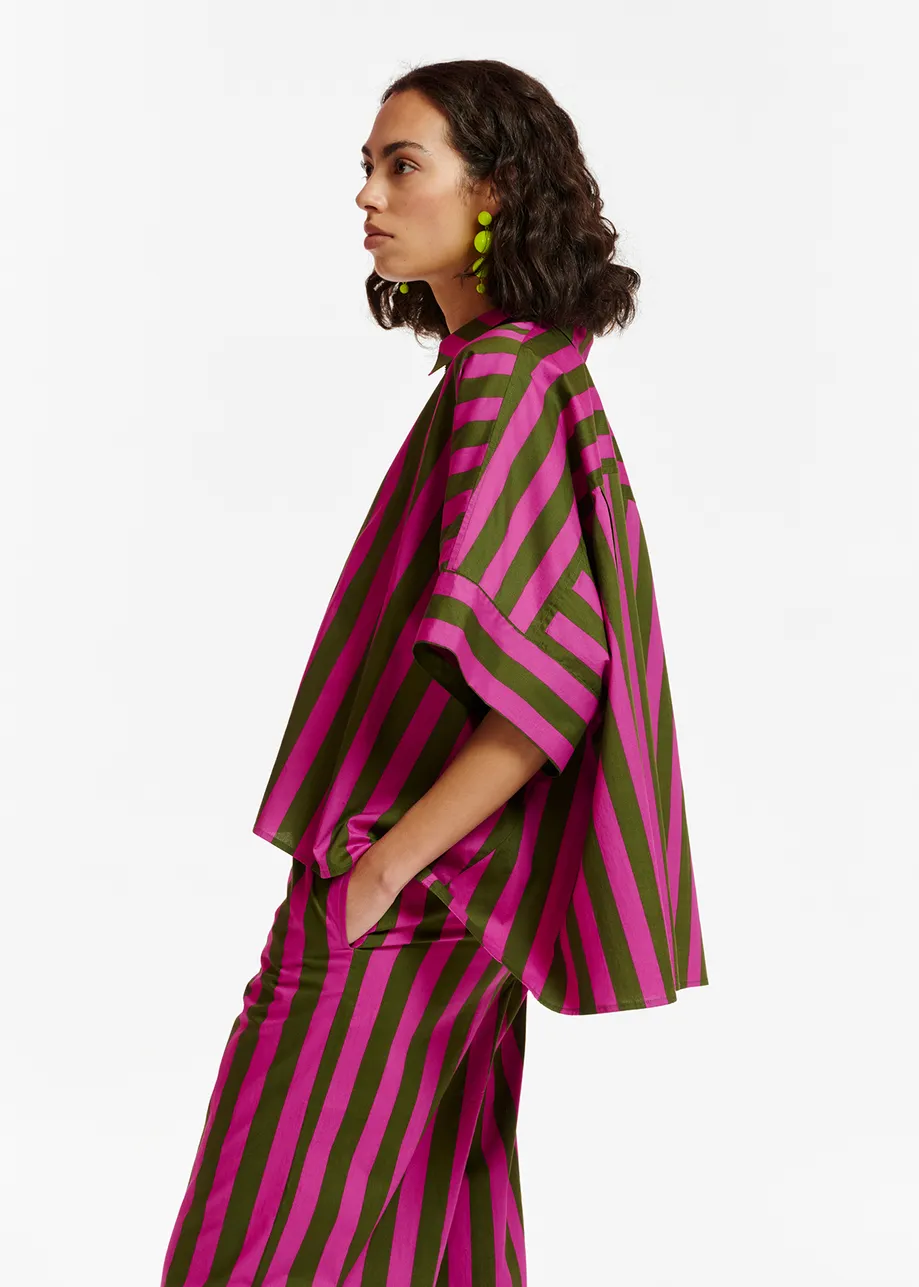 Green and purple striped cotton shirt
