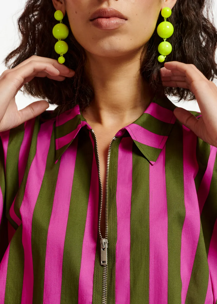Green and purple striped cotton shirt