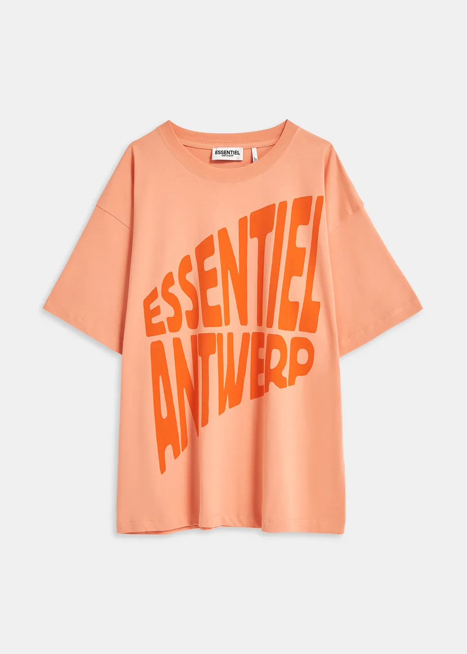 Peach organic cotton T-shirt with text print