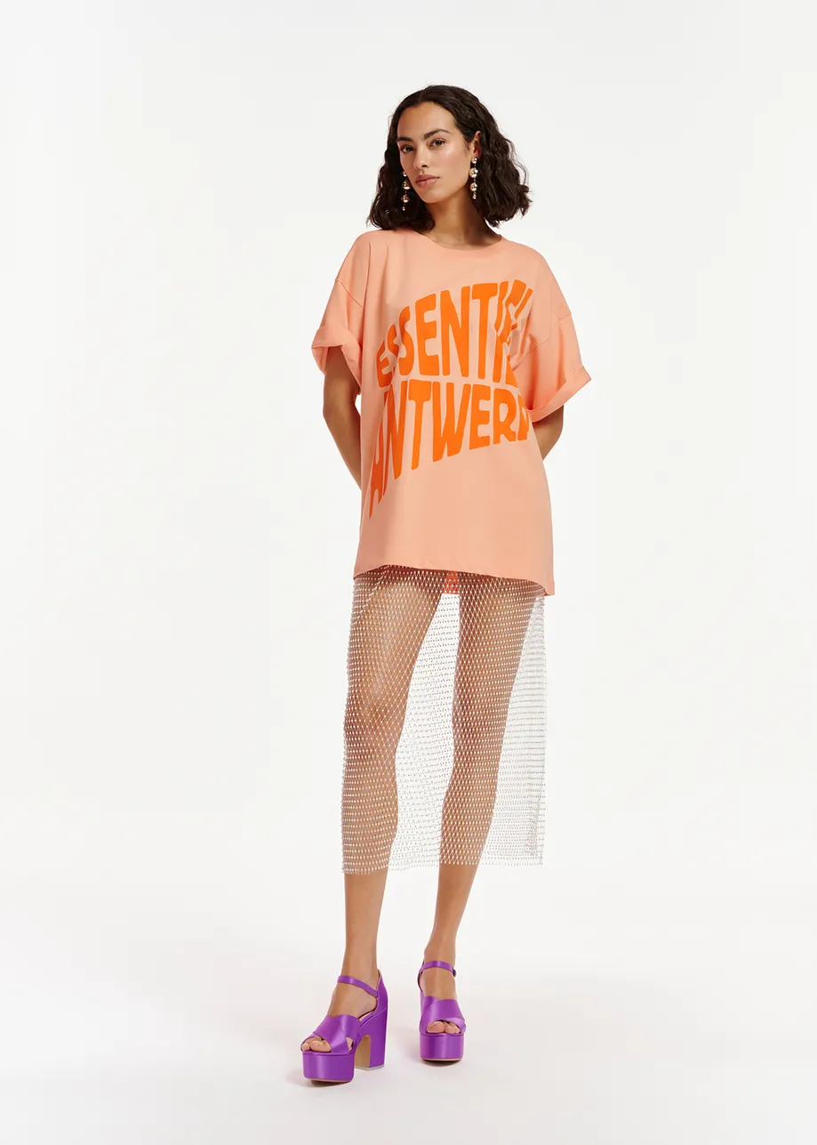 Peach organic cotton T-shirt with text print