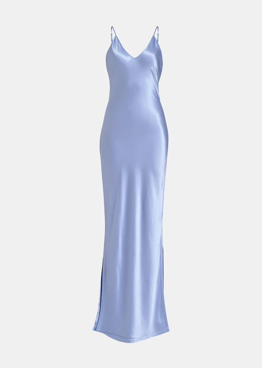 Light blue maxi-length slip dress