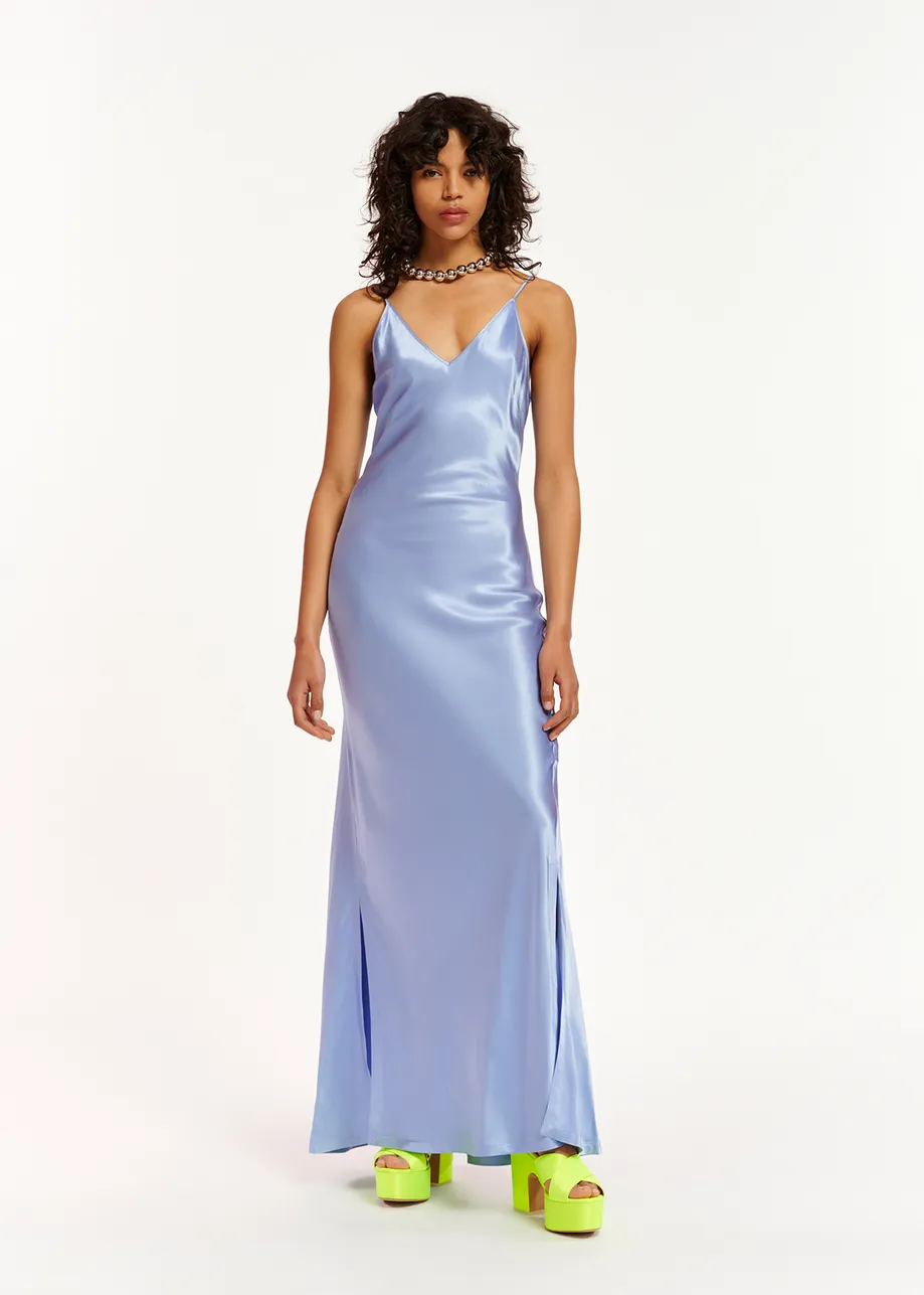 Light blue maxi-length slip dress