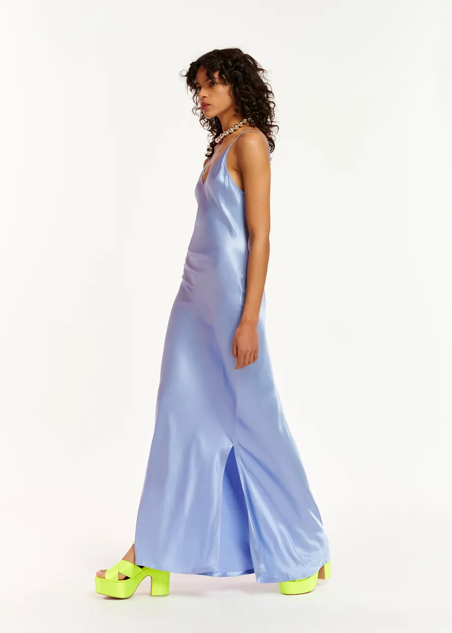 Light blue maxi-length slip dress