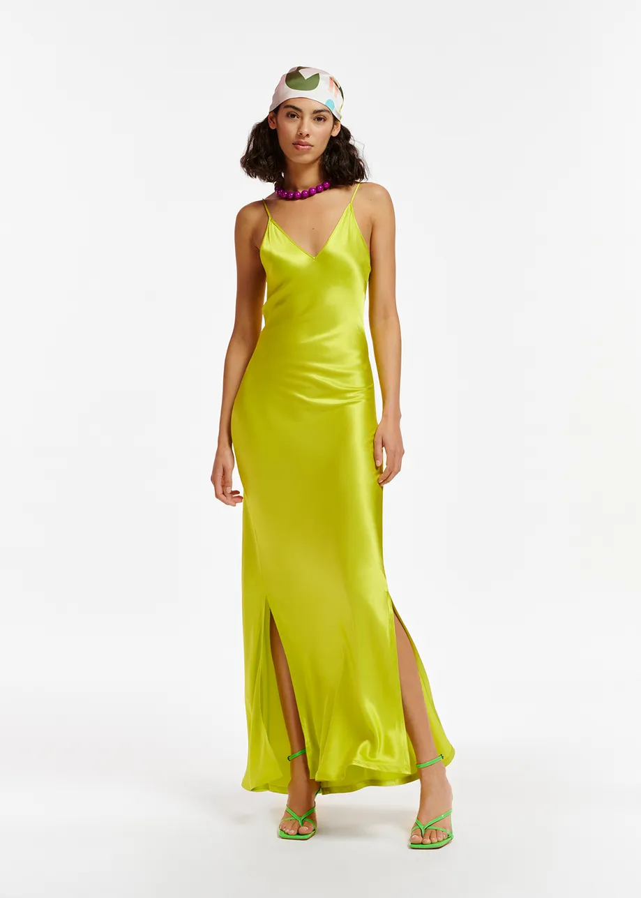 Limoengroene maxi-cami-jurk