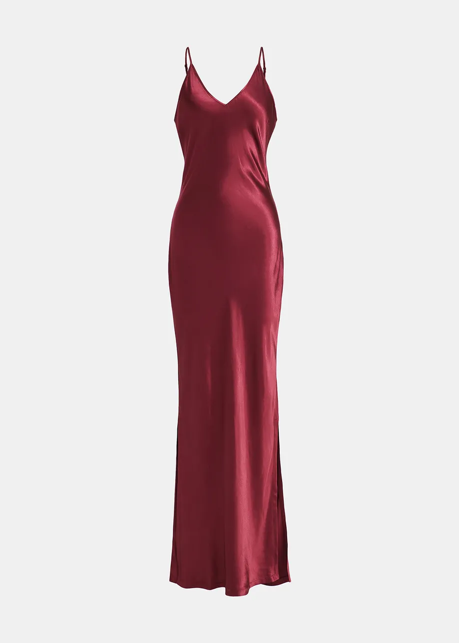 Burgundy maxi-length slip dress