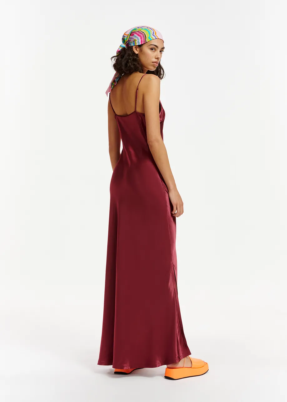 Burgundy maxi-length slip dress