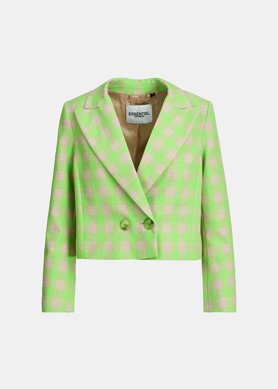 Neon green checkered cropped blazer