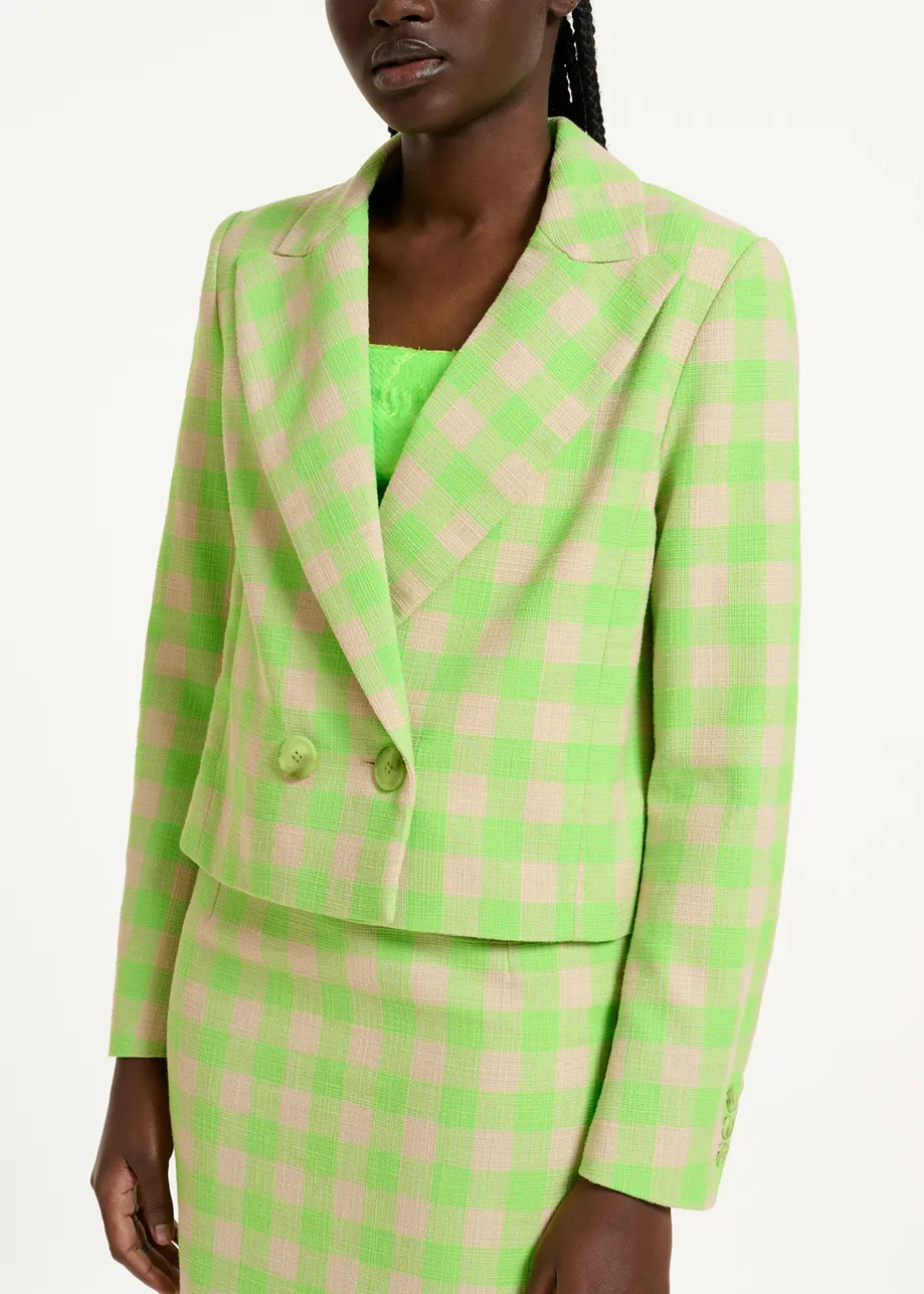 Korte fluogroene blazer met ruitjes
