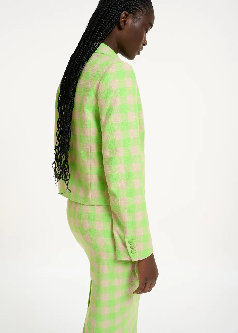 Korte fluogroene blazer met ruitjes