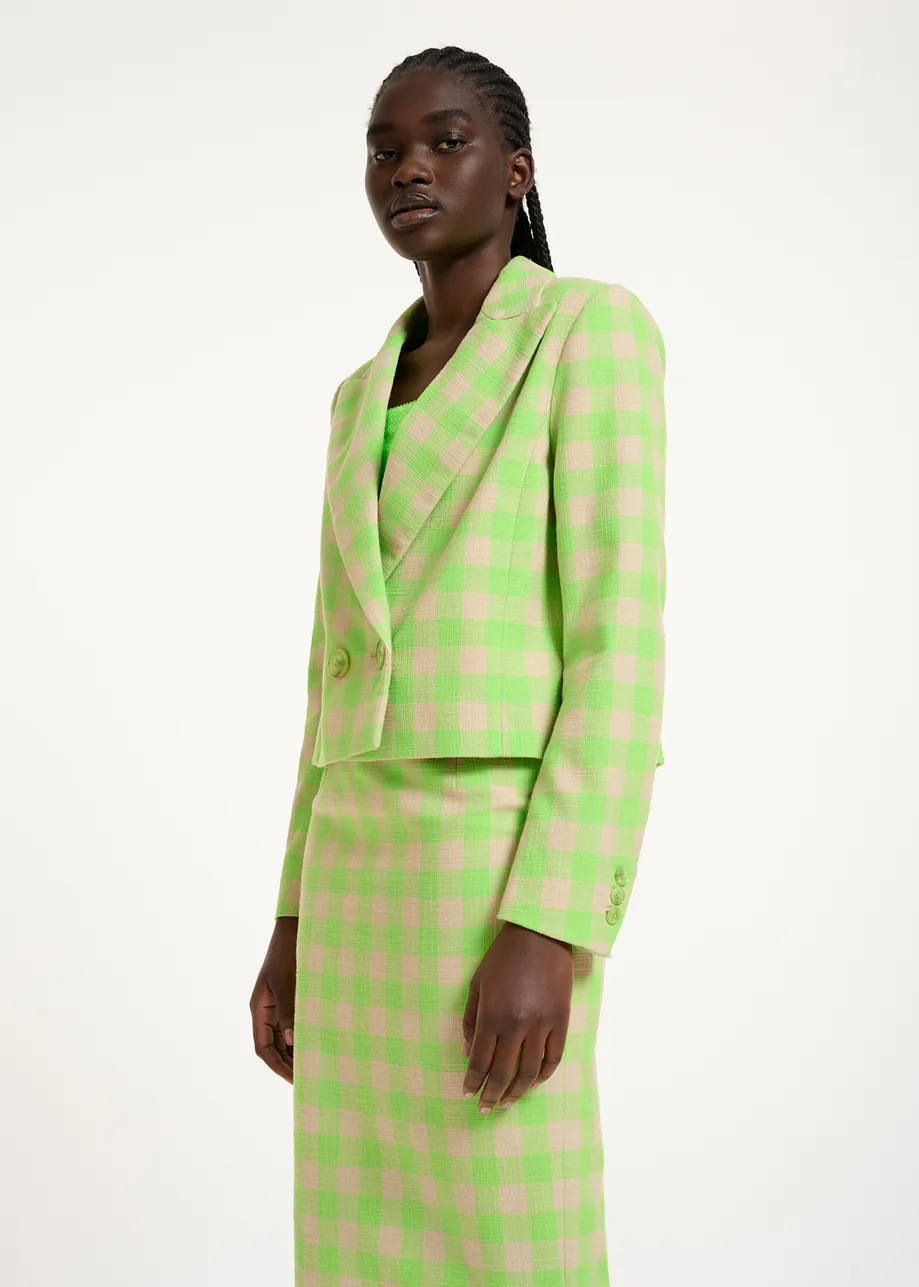 Korte fluogroene blazer met ruitjes