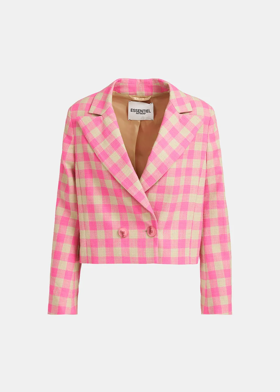 Pink checkered cropped blazer