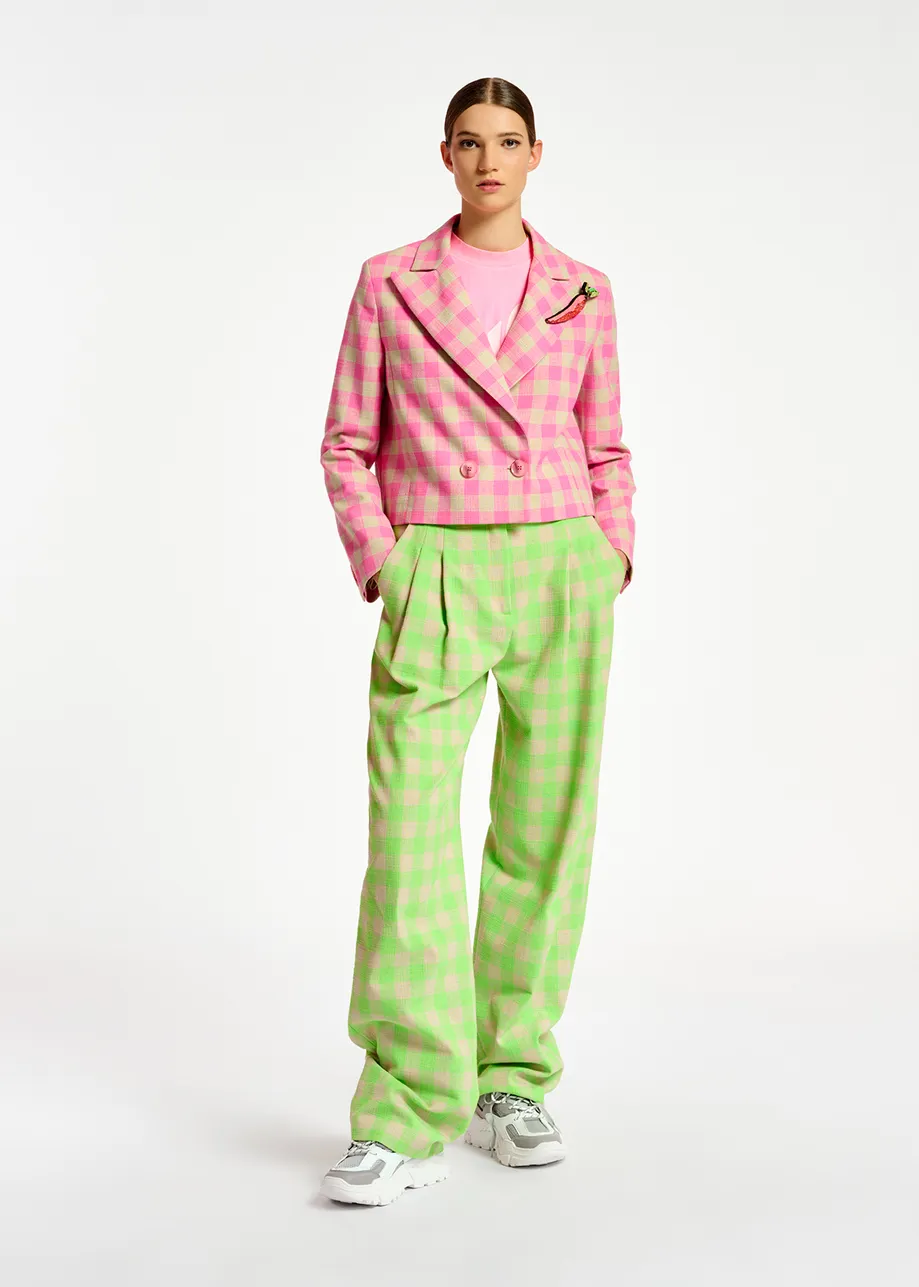 Pink checkered cropped blazer