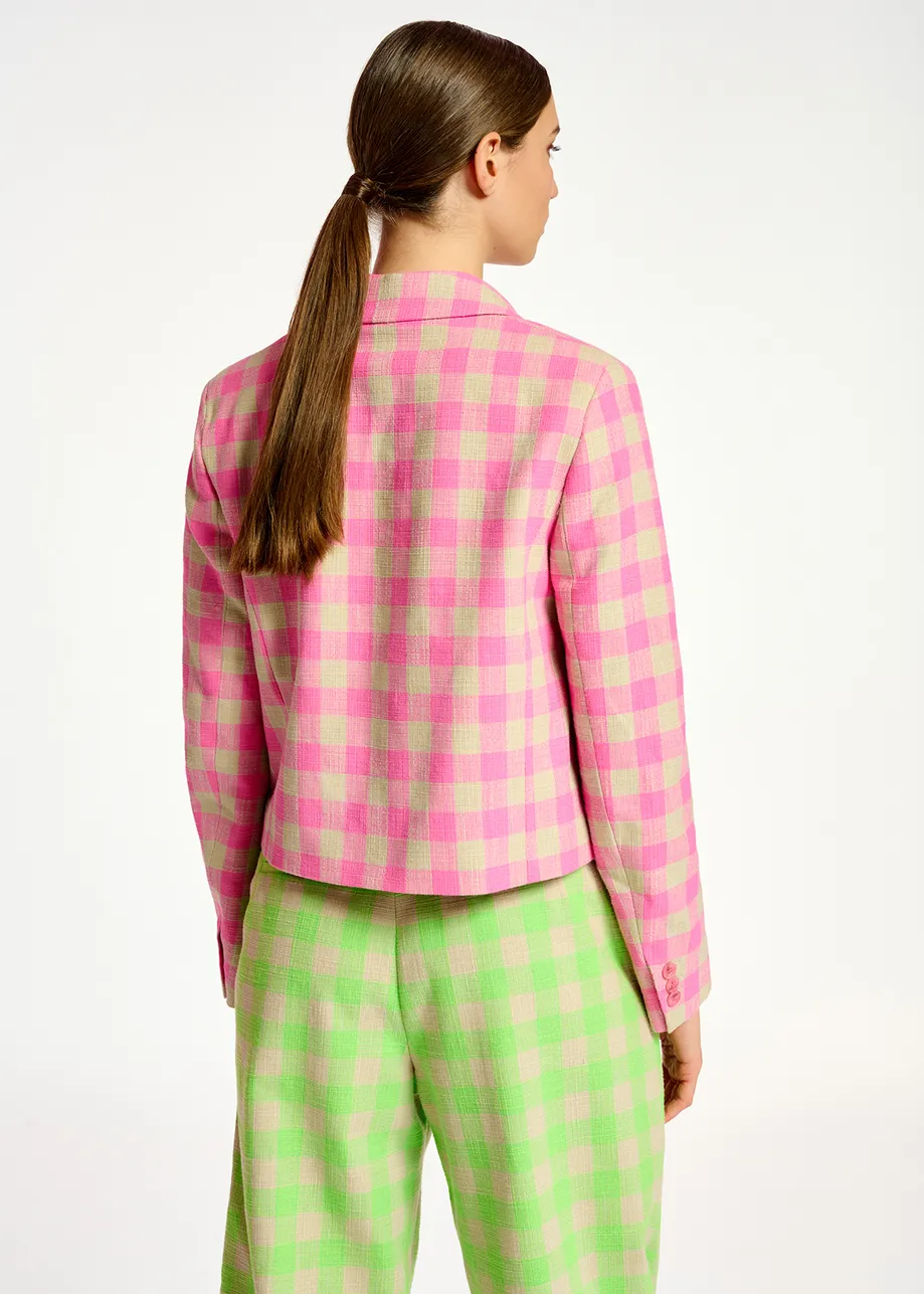 Pink checkered cropped blazer