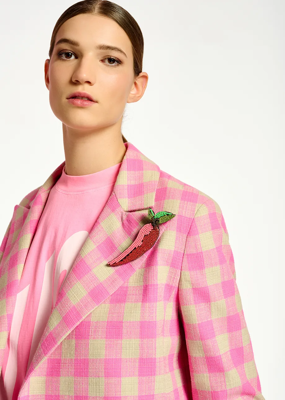 Pink checkered cropped blazer