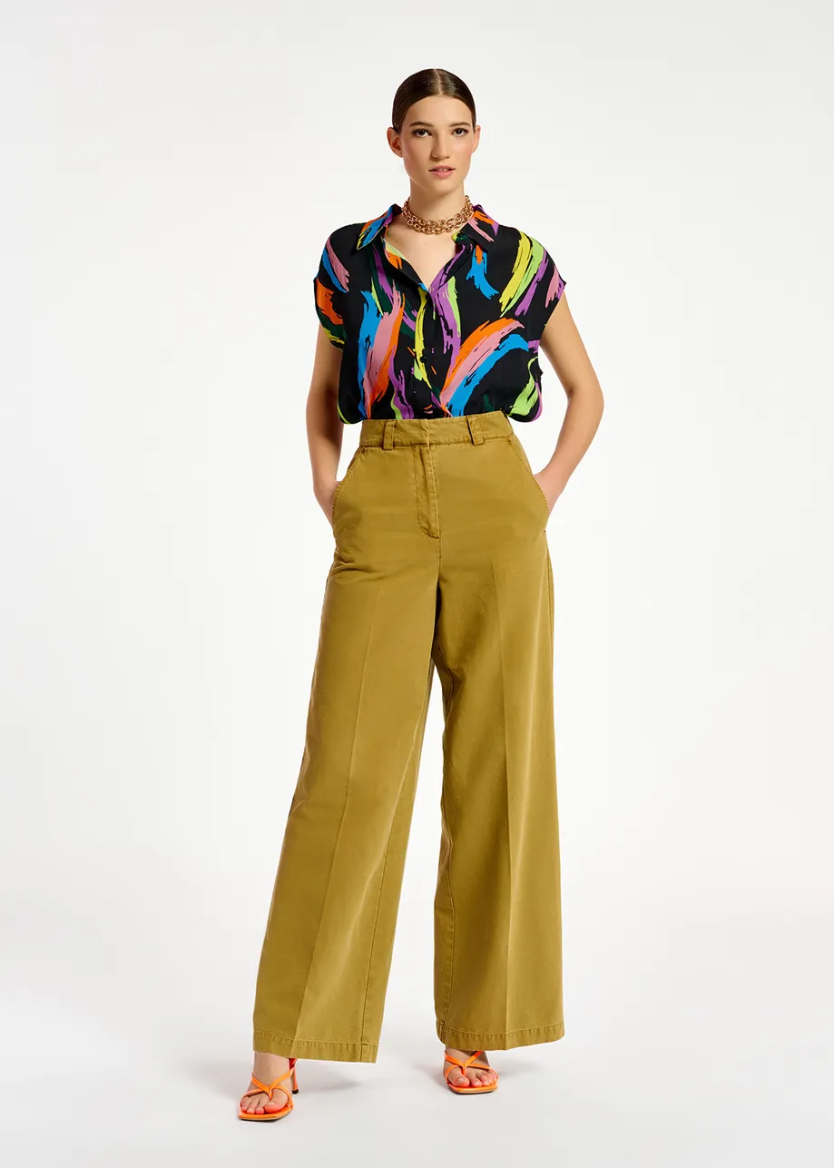 Khaki straight-leg pants