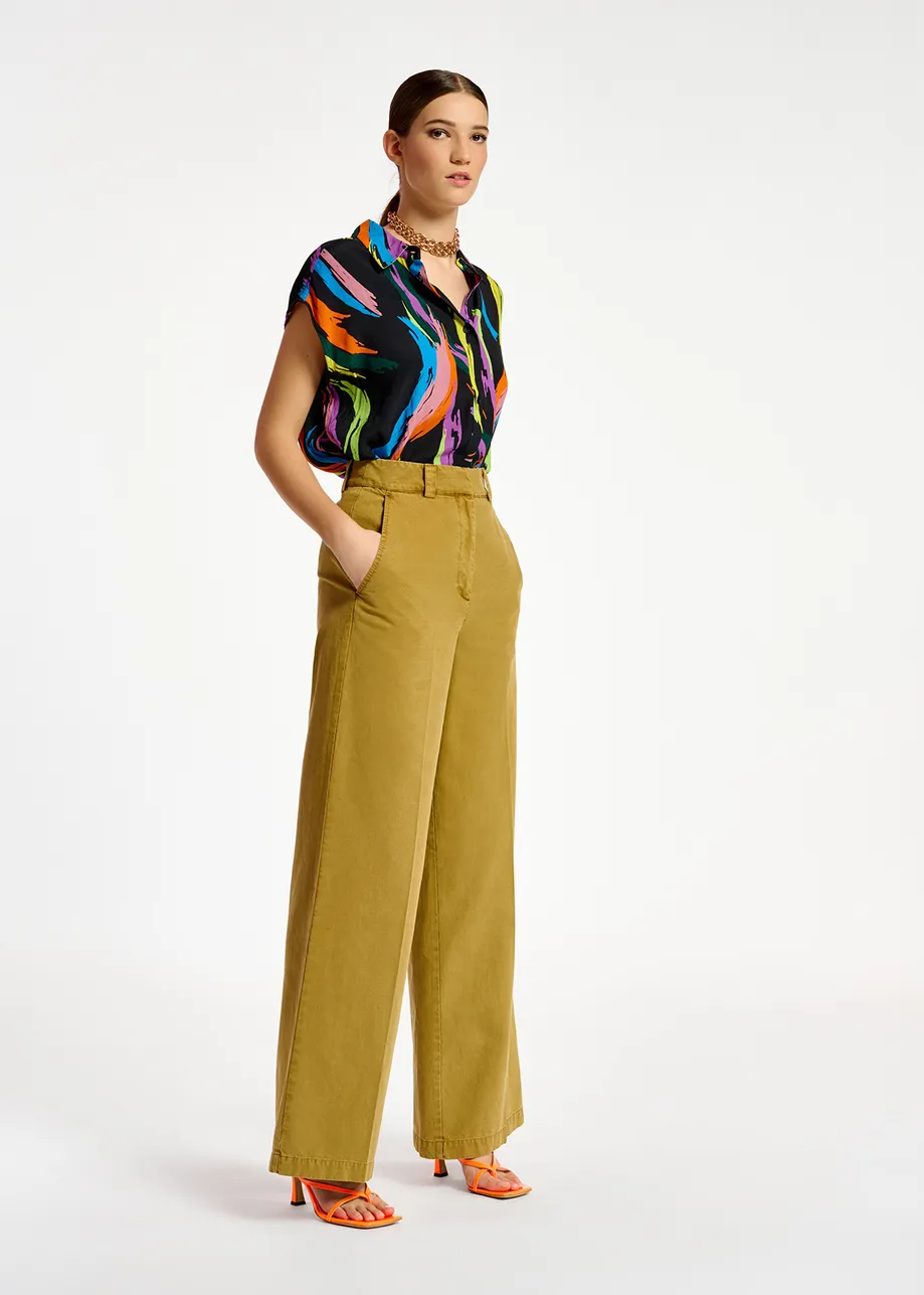 Khaki straight-leg pants