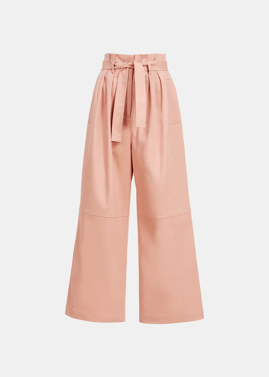 Pantalon droit rose avec ceinture