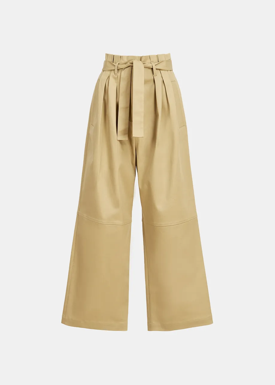 Pantalon droit beige avec ceinture