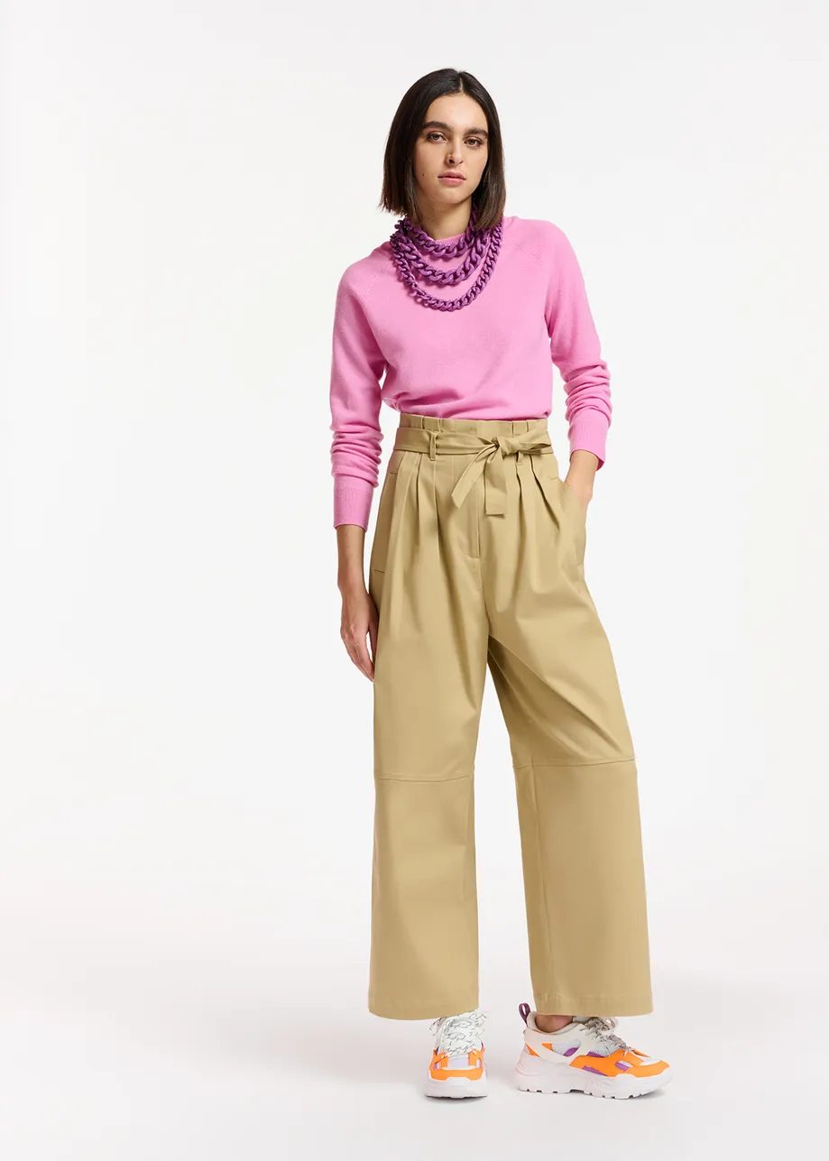 Pantalon droit beige avec ceinture