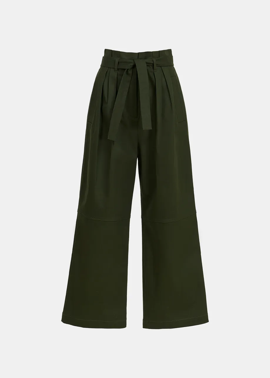 Pantalon droit vert foncé avec ceinture