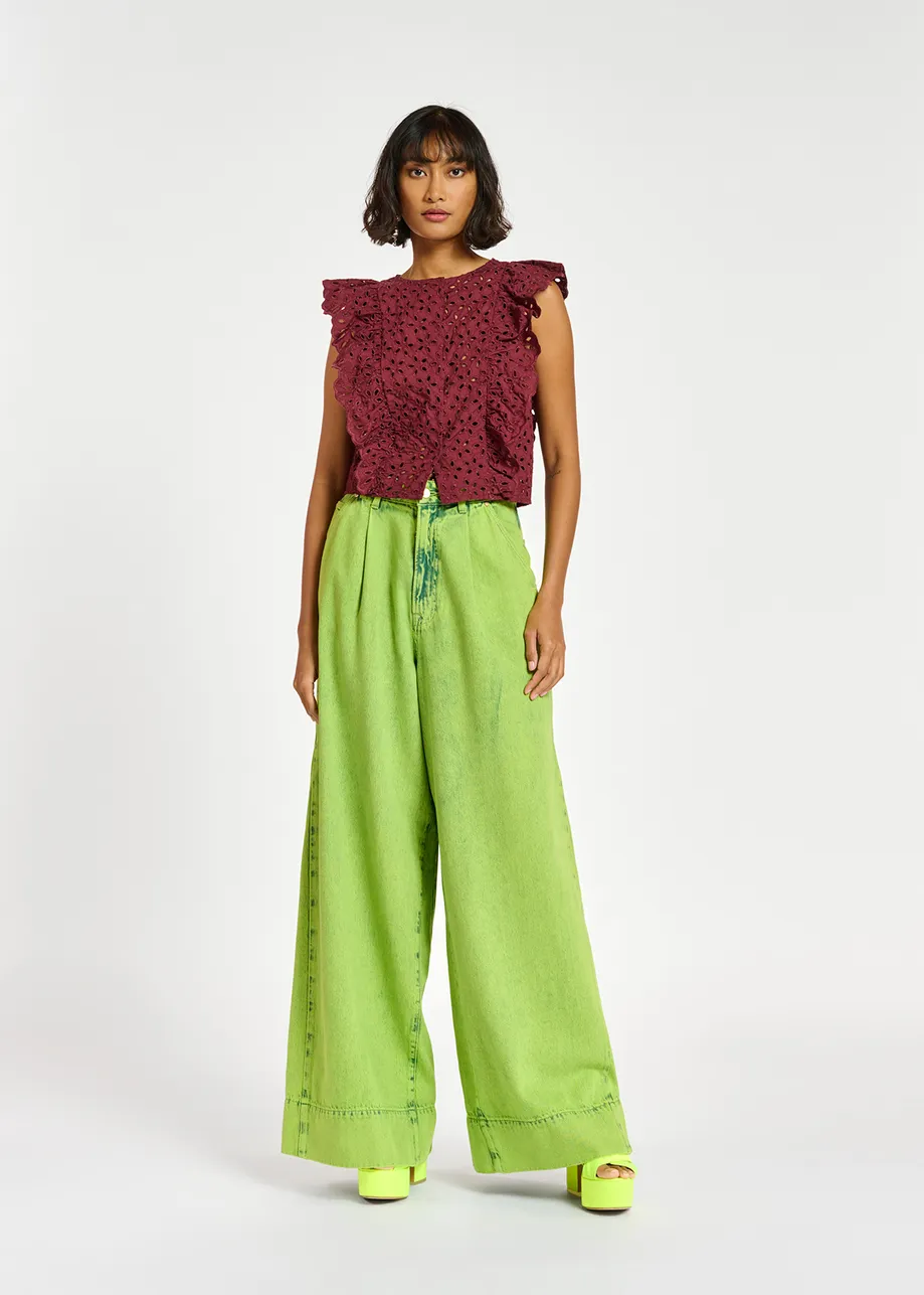 Jean vert citron aux jambes larges