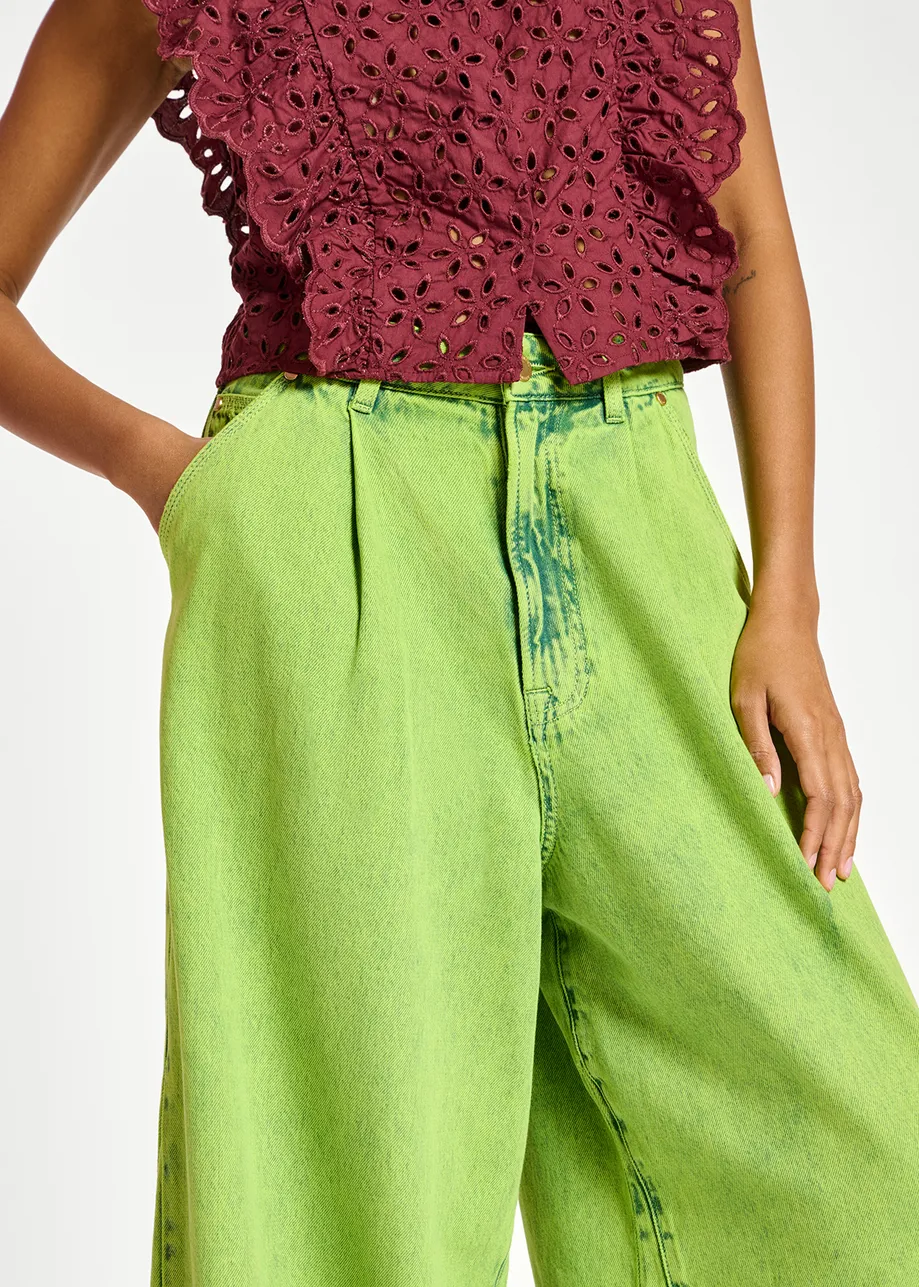 Jean vert citron aux jambes larges