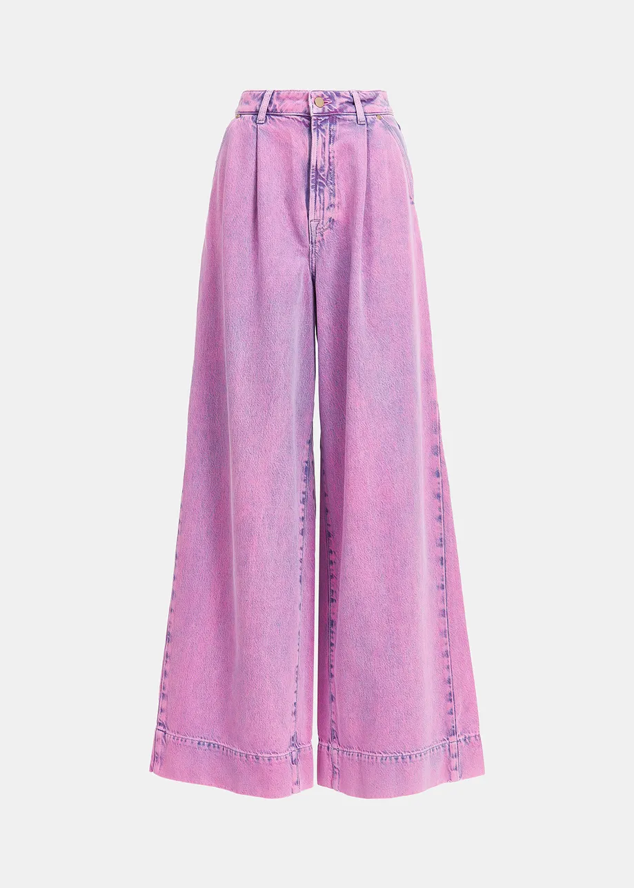 Roze jeans met brede pijpen