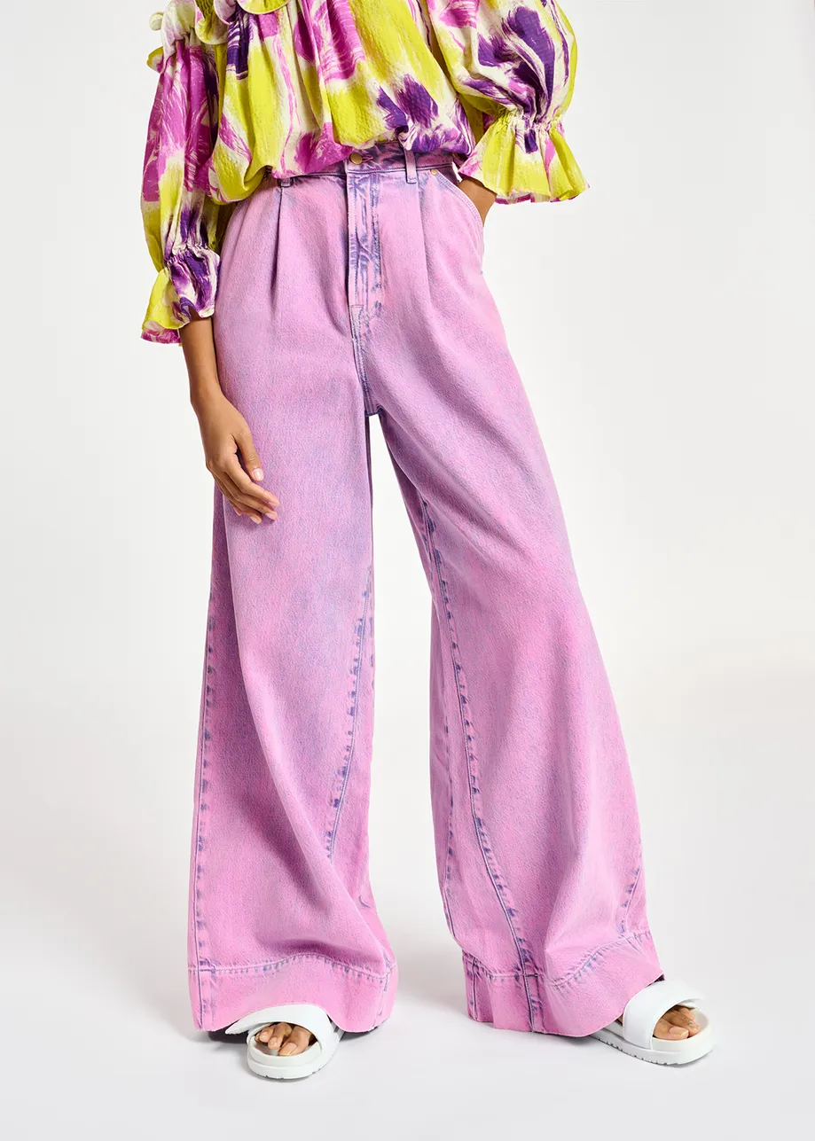 Pink overdyed wide-leg jeans