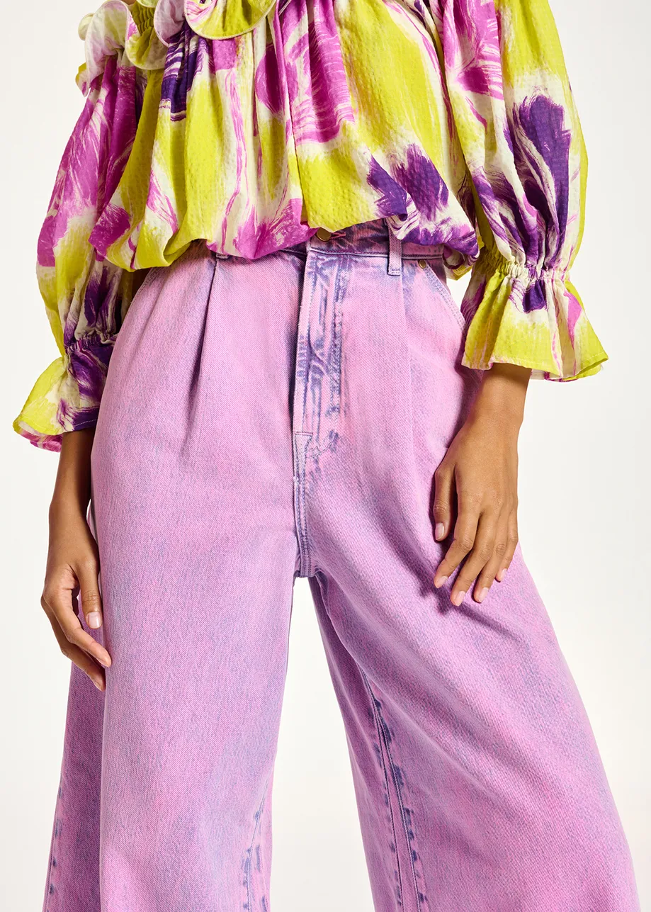 Pink overdyed wide-leg jeans