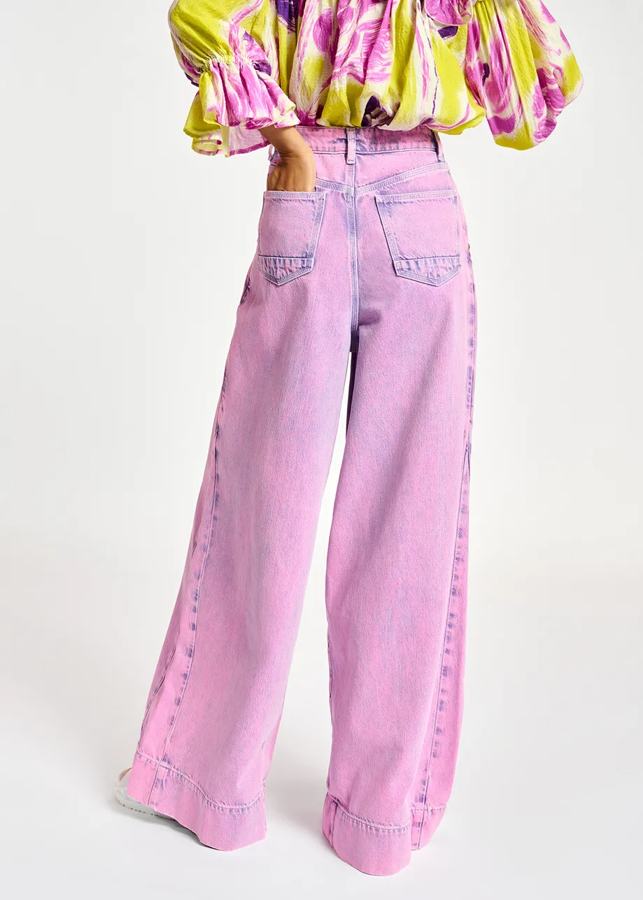 Pink overdyed wide-leg jeans