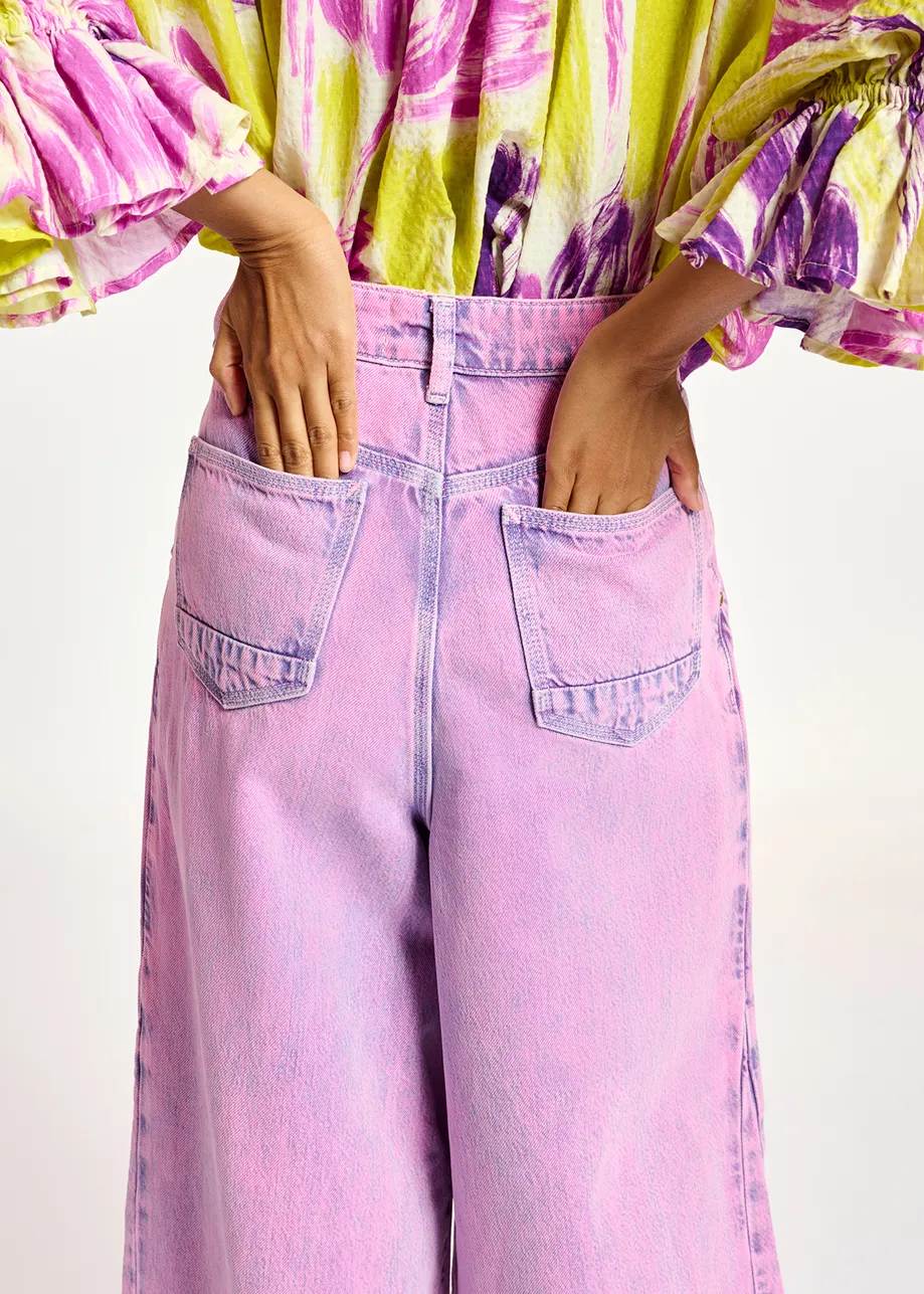 Pink overdyed wide-leg jeans