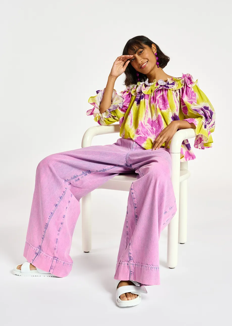 Pink overdyed wide-leg jeans