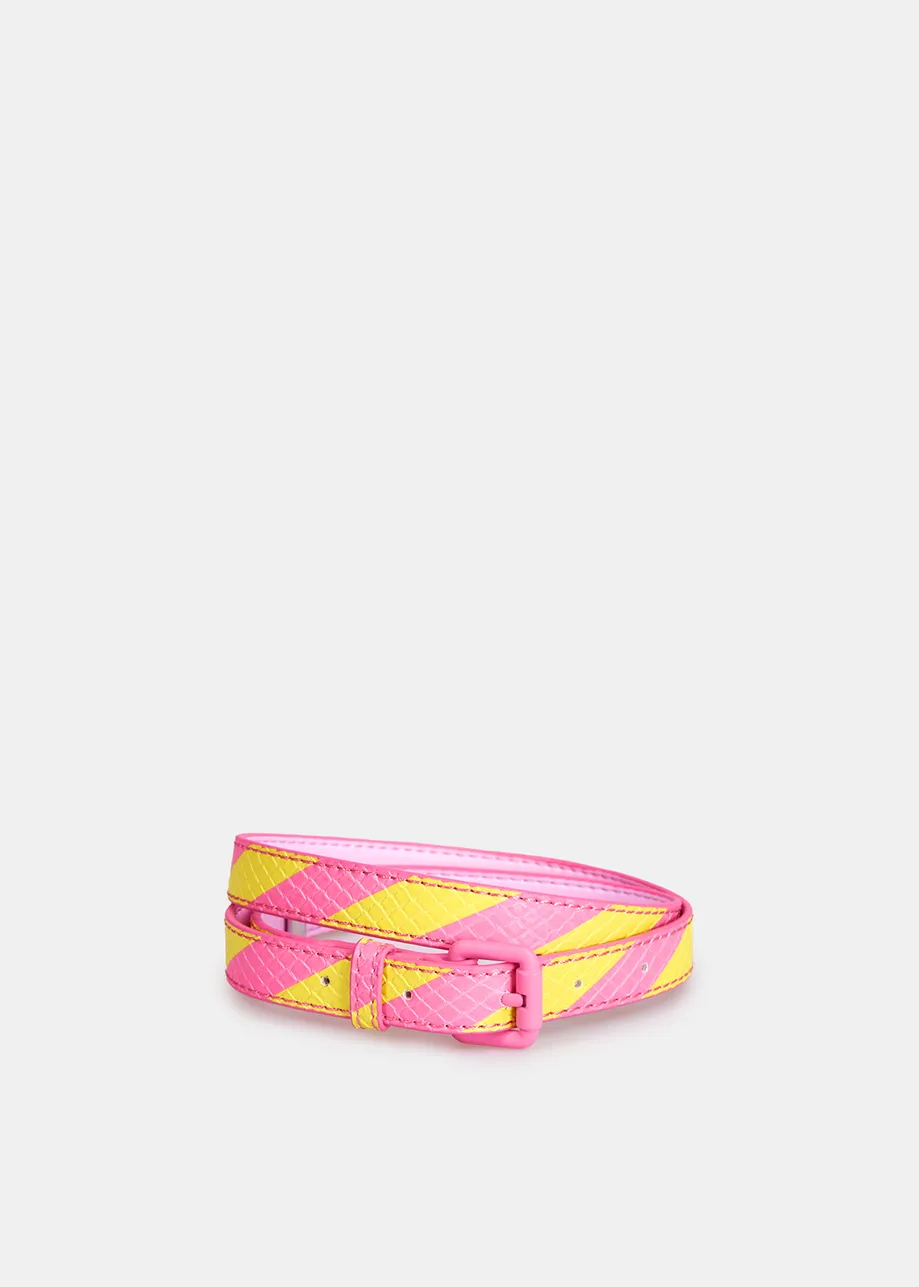 Thin pink and yellow striped belt