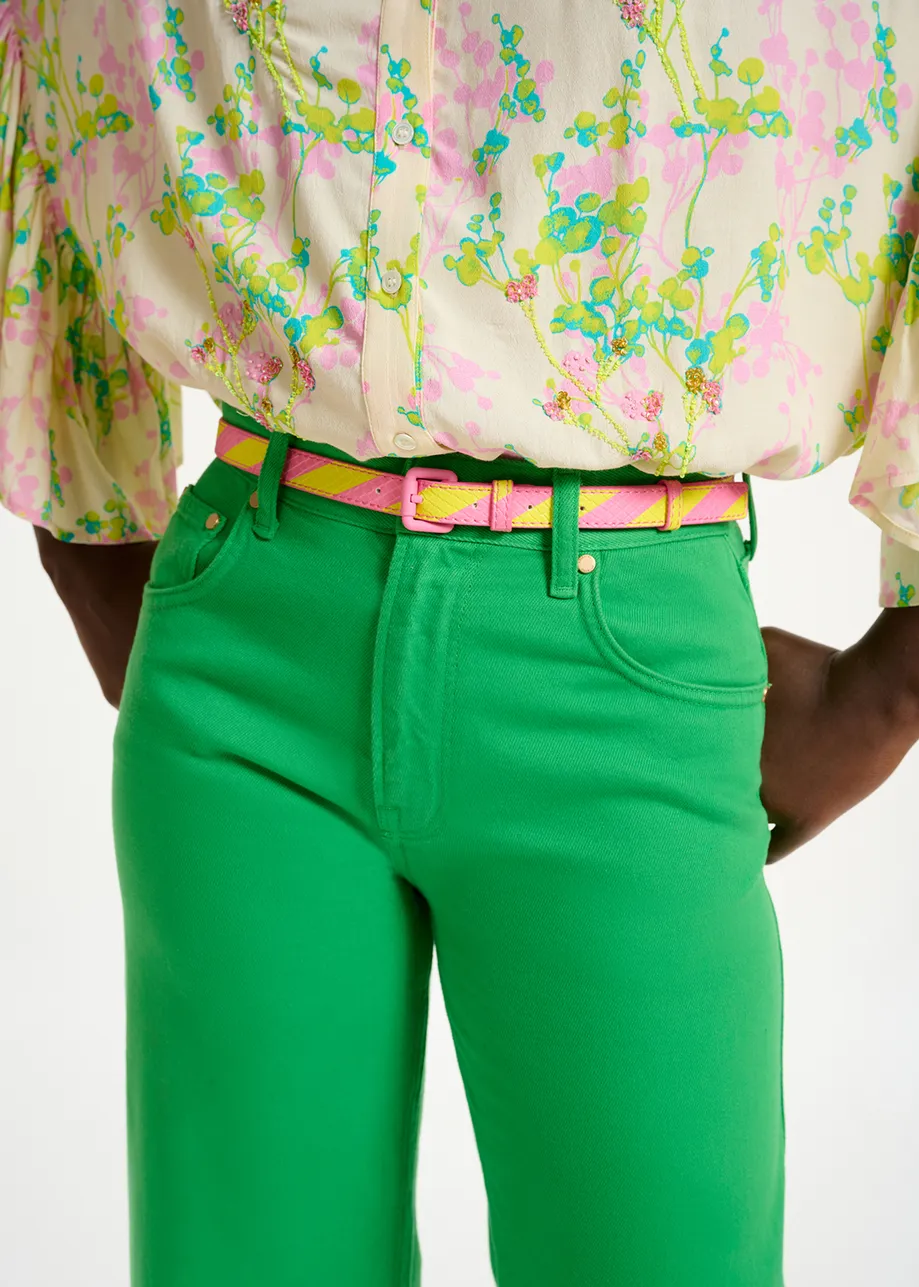 Fine ceinture à rayures rose et jaune