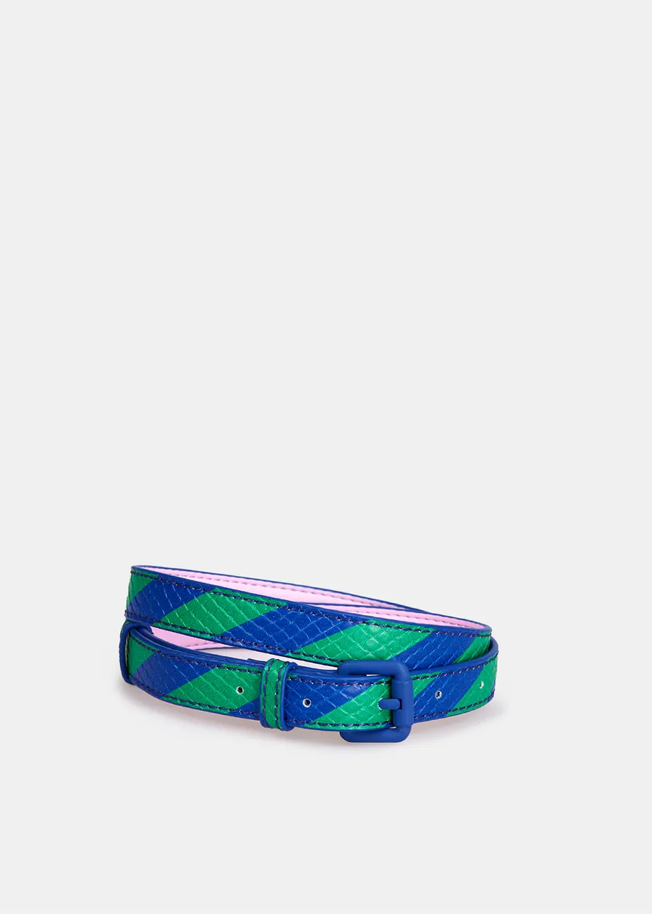 Thin blue and green striped belt