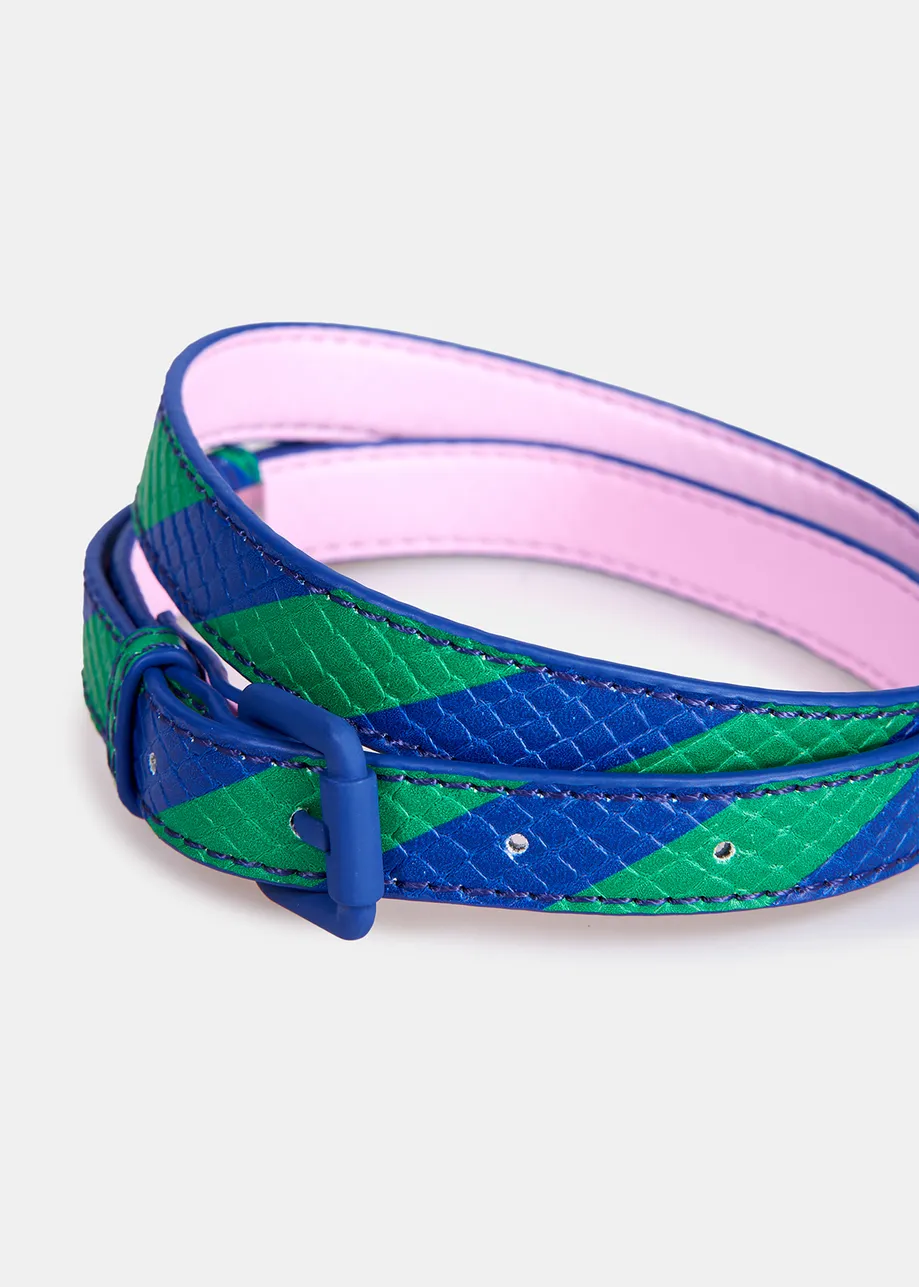 Thin blue and green striped belt