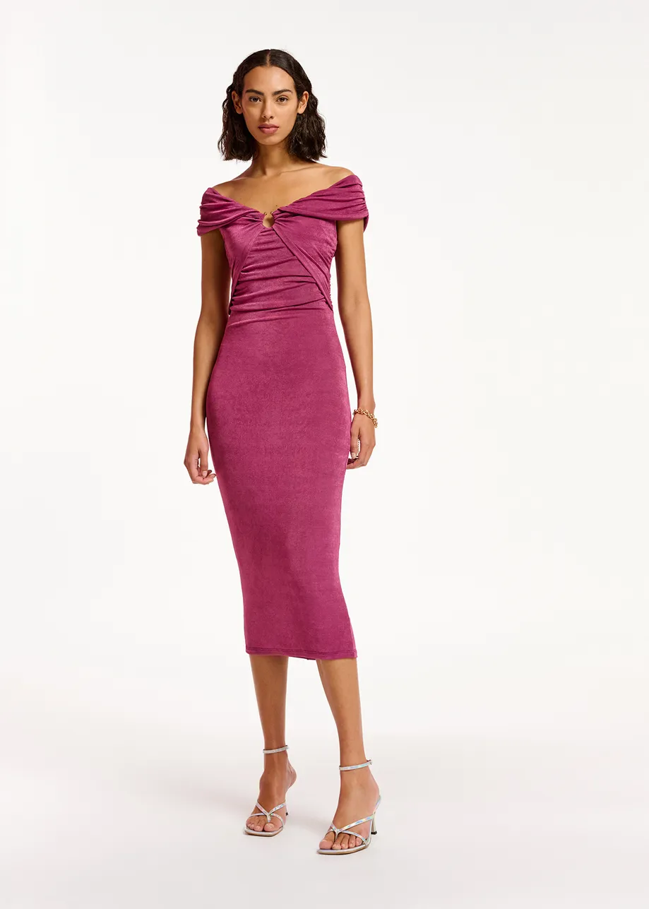 Purple stretch-jersey midi-length dress