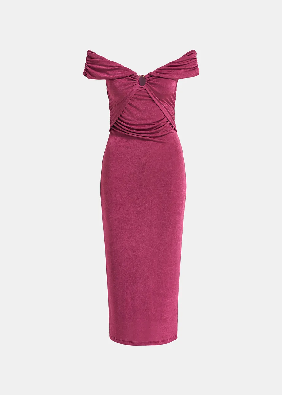 Purple stretch-jersey midi-length dress