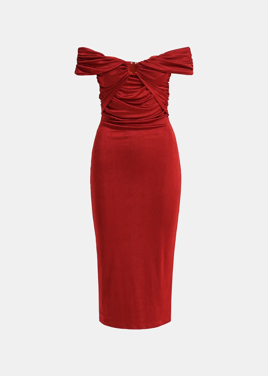Robe midi en jersey bordeaux