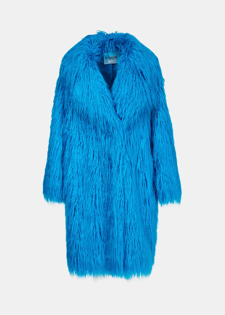 Blauwe oversized mantel in faux fur