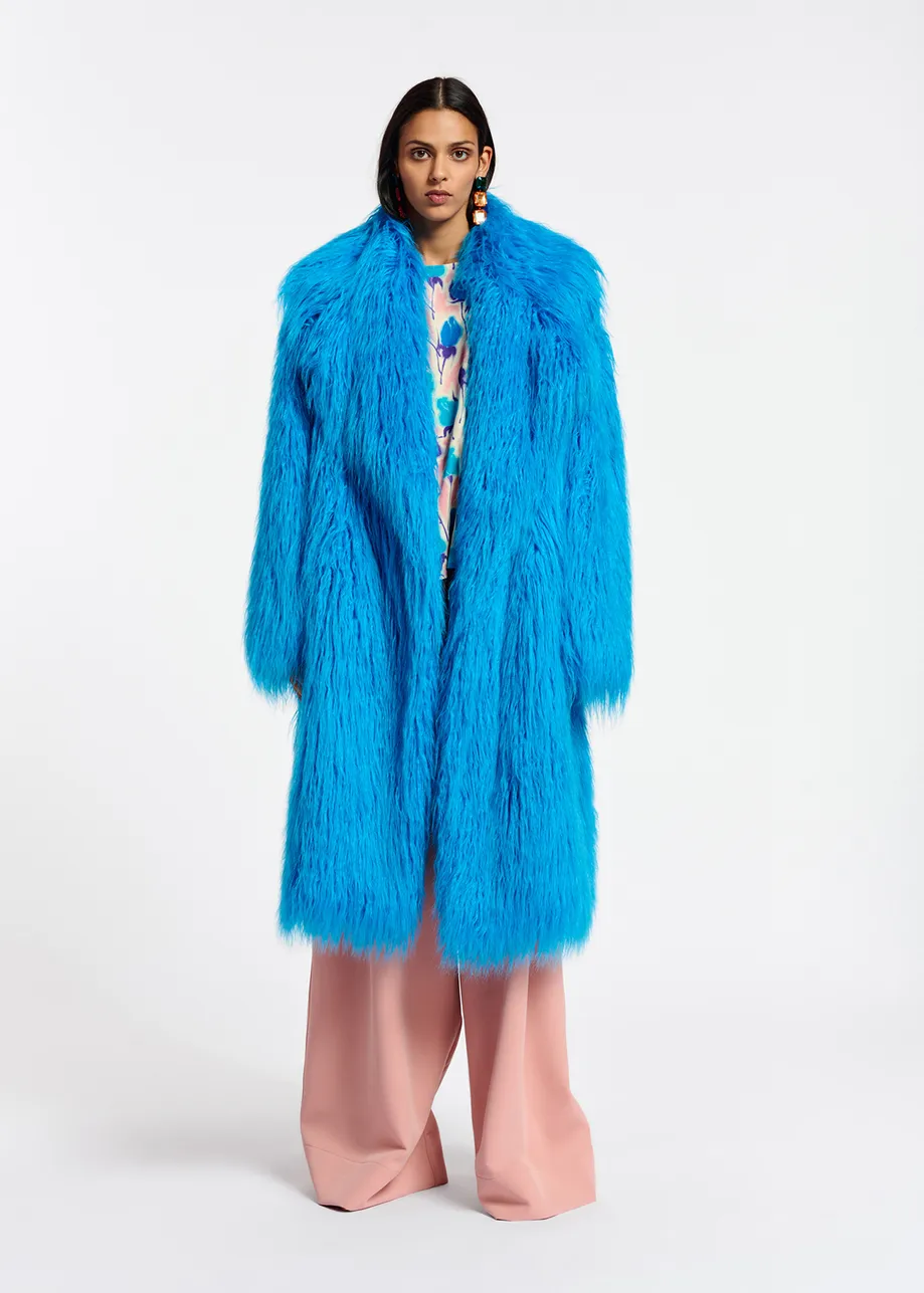 Blue oversized faux fur coat