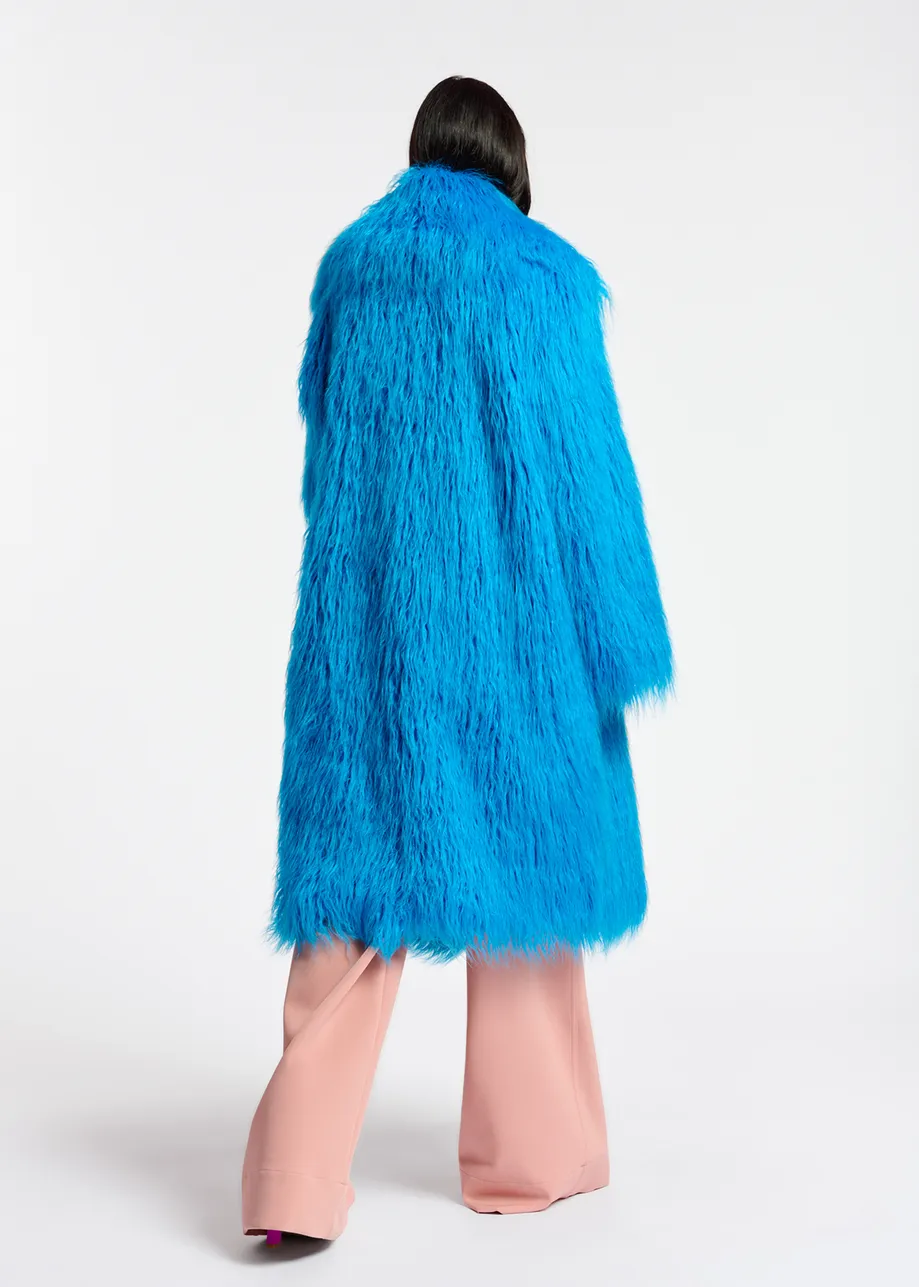 Blue oversized faux fur coat