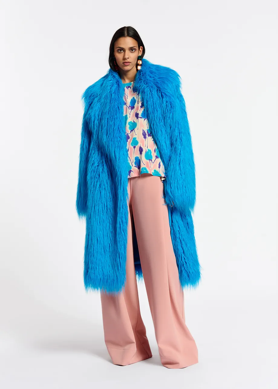 Blue oversized faux fur coat